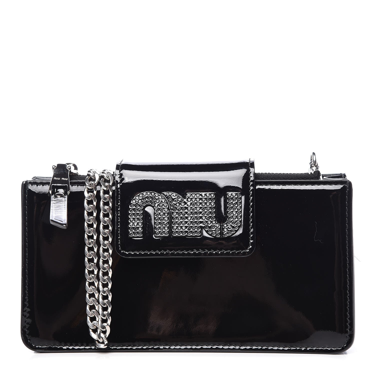 Miu Miu Vernice Crystal Logo Mini Crossbody Black 1 of 10