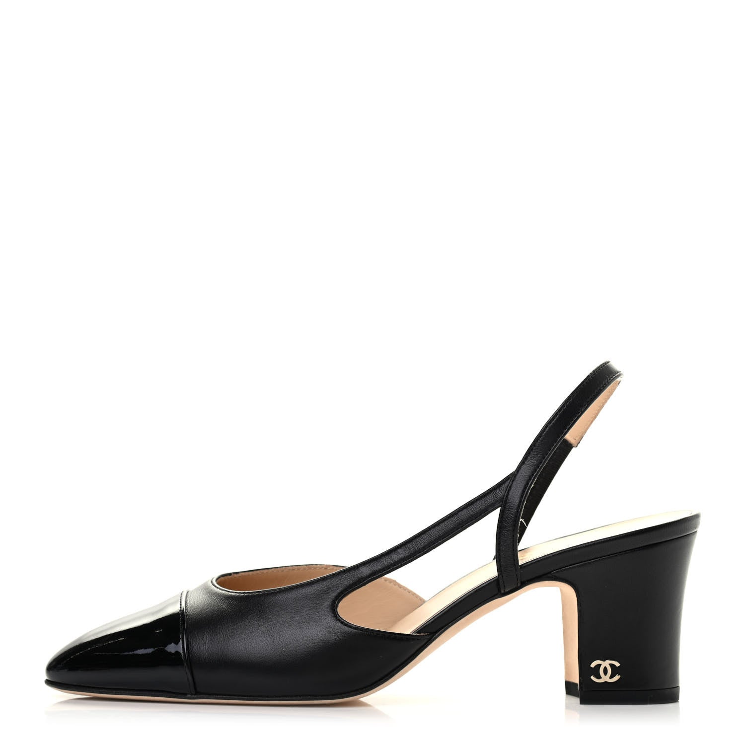 Chanel Lambskin Patent Cap Toe CC Slingback Sandals 38 Black 1 of 8