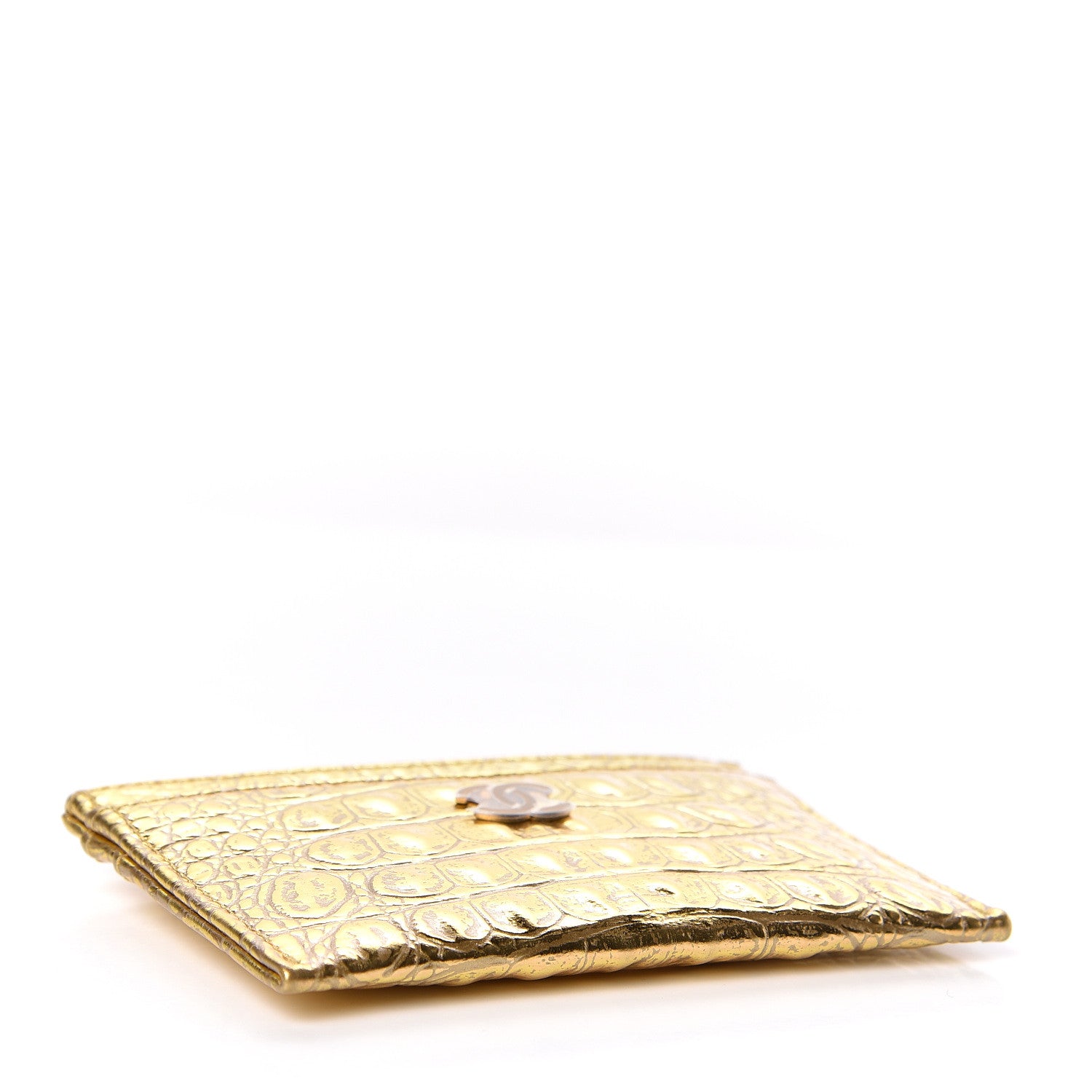 Chanel Metallic Calfskin Crocodile Embossed Cocodile Card Holder Gold 4 of 9