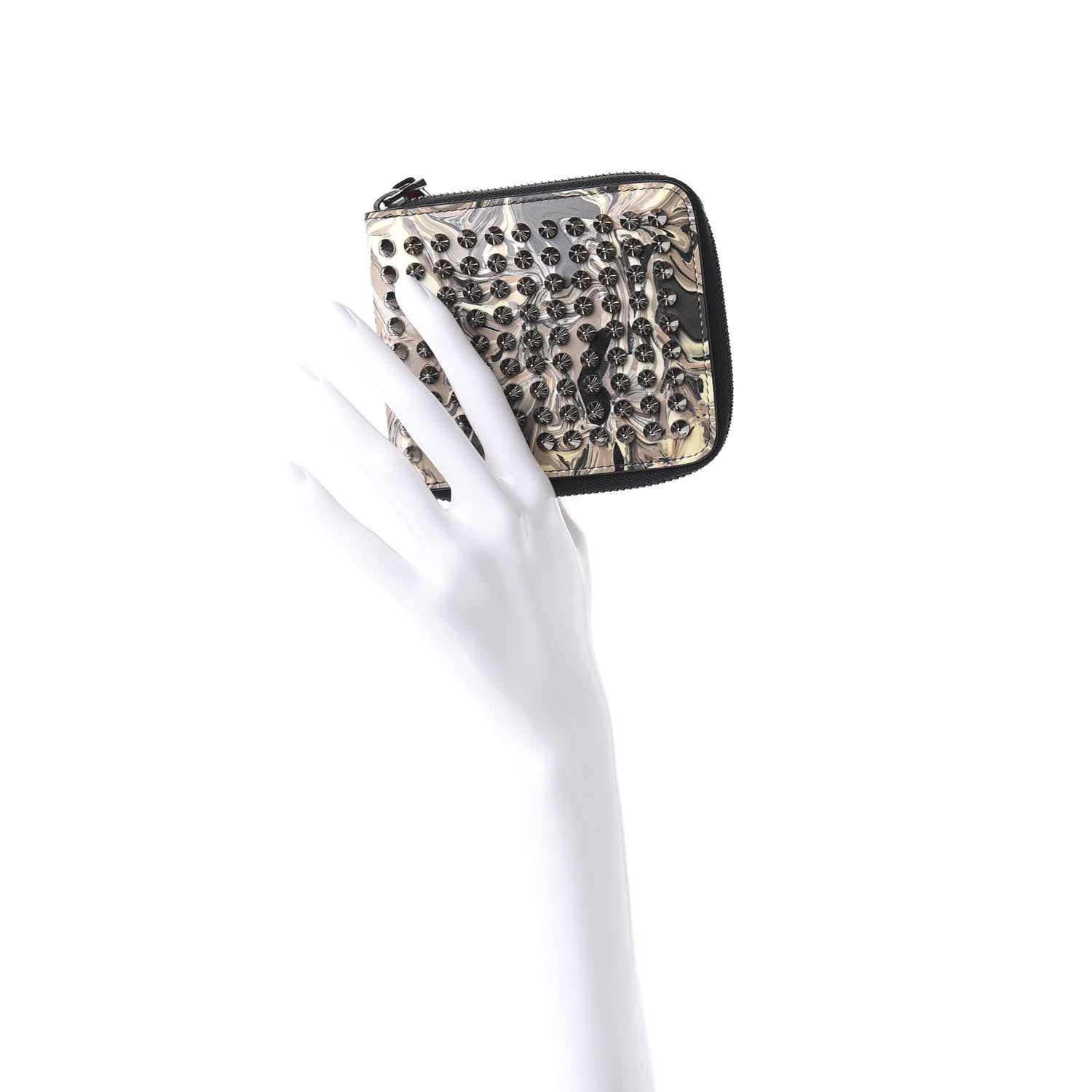 Christian Louboutin Patent Panettone Marble Swirl Zip Around Compact Wallet White Black 2 of 9
