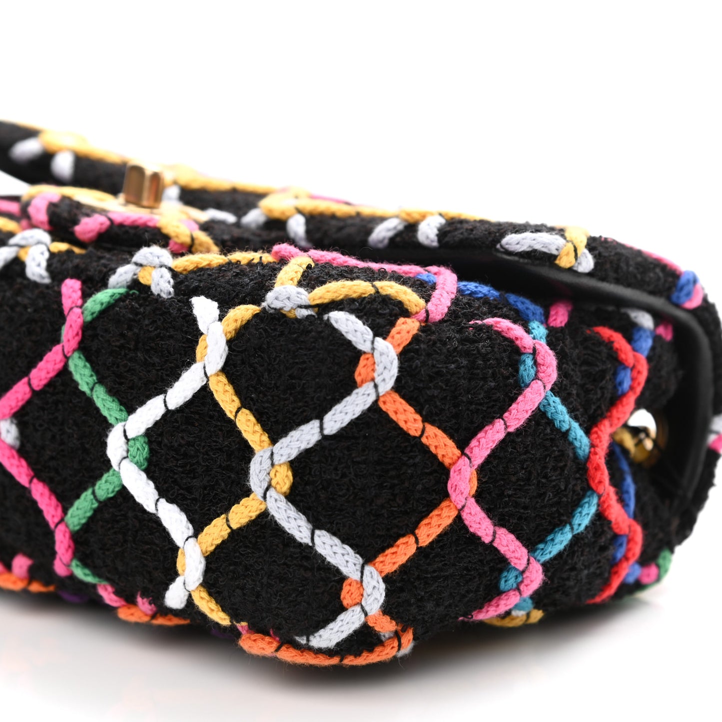 Tweed Diamond Threaded Mini Rectangular Pearl Crush Flap Black Multicolor