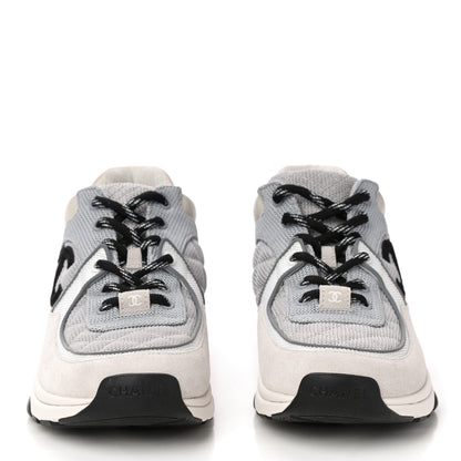 Chanel Nylon Calfskin Suede Womens CC Sneakers 38.5 Grey White 2 of 10