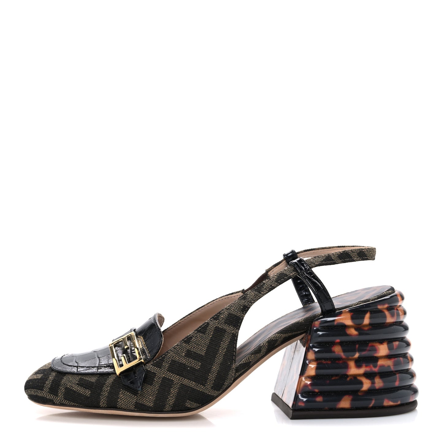 Calfskin Crocodile Embossed Promenade Slingback Loafer Pumps 37 Black