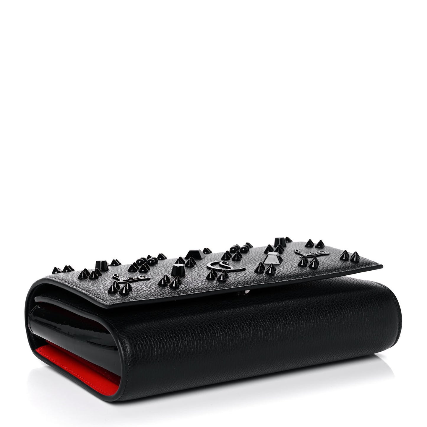 Calfskin Spikes Loubinthesky Paloma Clutch Black