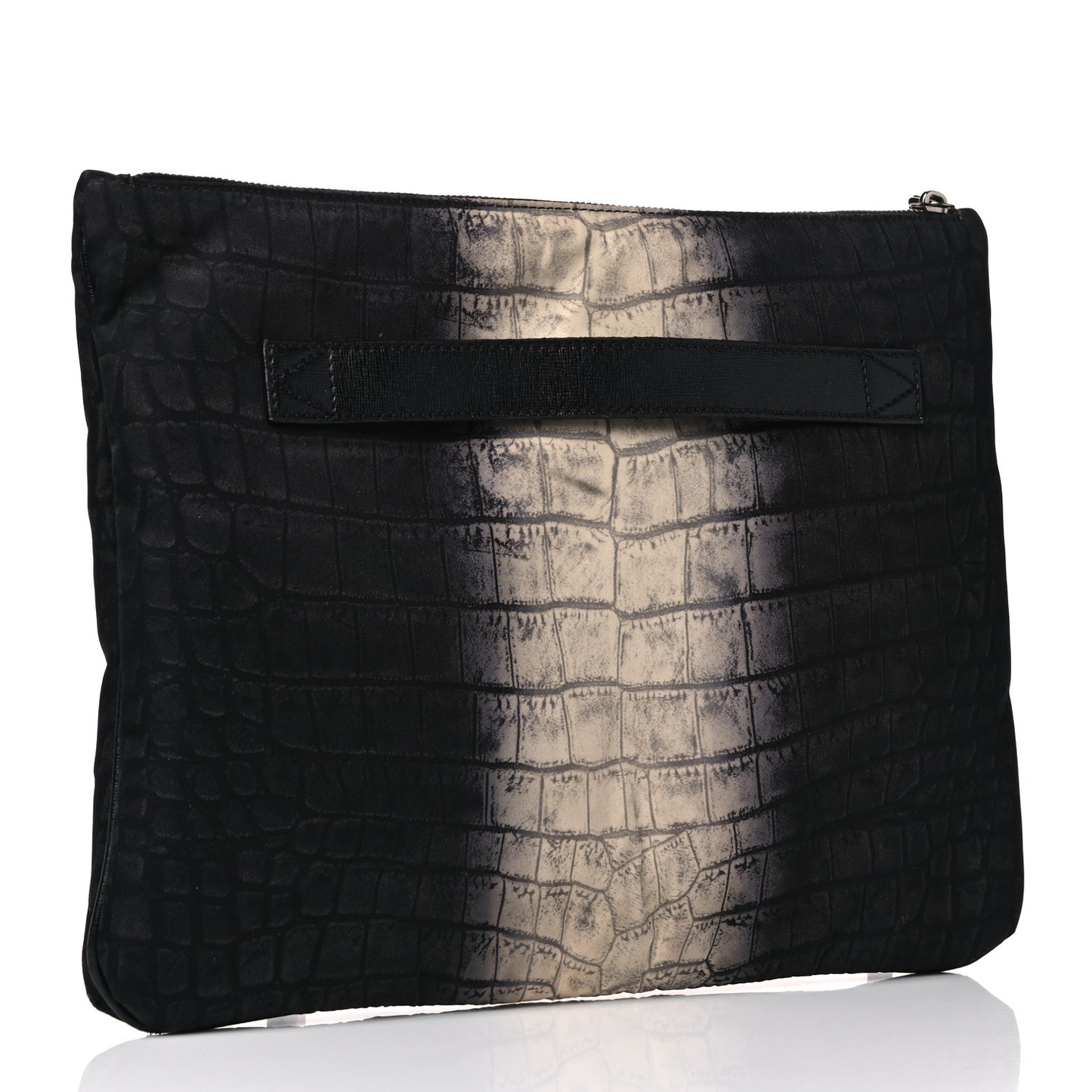 Canvas Calfskin Crocodile Printed Pouch Clutch Black Multicolor
