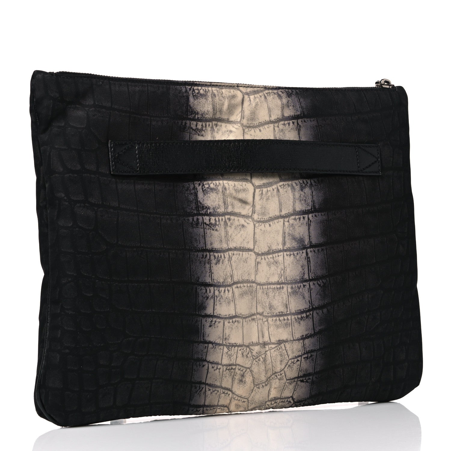 Fendi Canvas Calfskin Crocodile Printed Pouch Clutch Black Multicolor 2 of 12