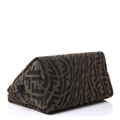 Fendi X SARAH COLEMAN Fabric Jacquard Vitello King FF Vertigo Medium Trapezoid Beauty Pouch Tobacco Moro Black 4 of 9