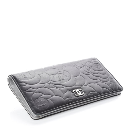 Chanel Lambskin Camellia Embossed Yen Wallet Black 4 of 13