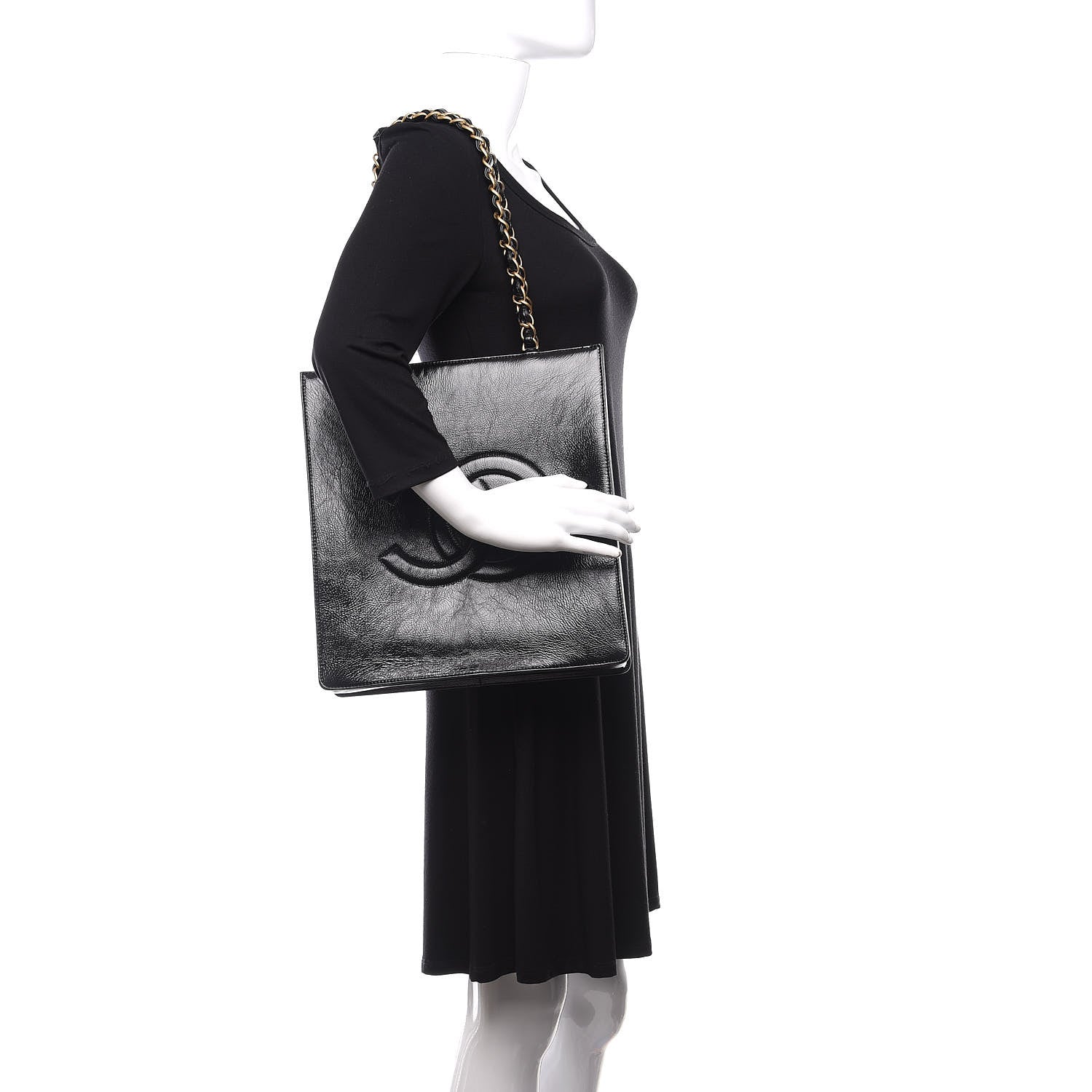 Chanel Shiny Aged Calfskin North South Shopping Bag Black 2 of 11
