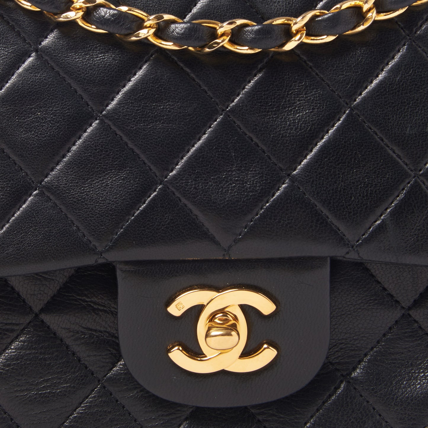 Lambskin Quilted Medium Double Flap Black