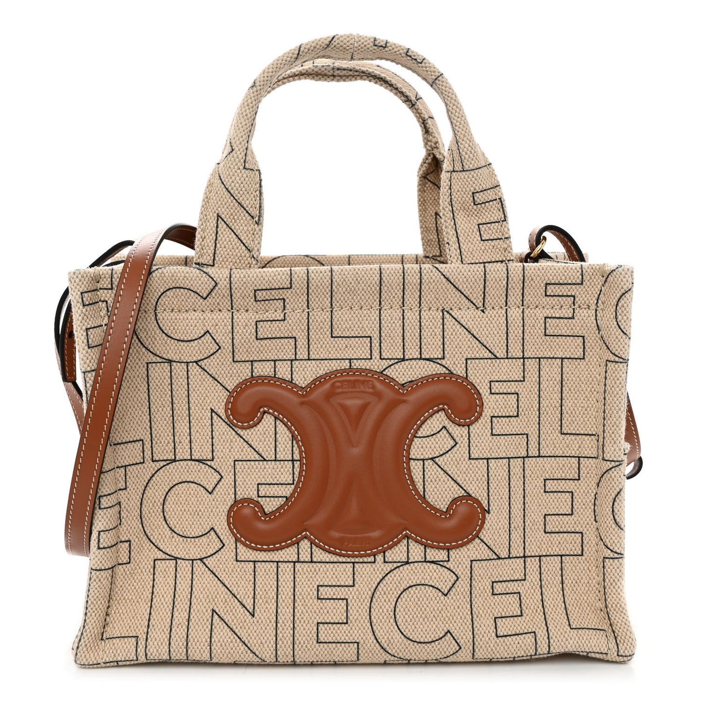 Canvas Calfskin All Over Print Small Cabas Thais Natural Tan