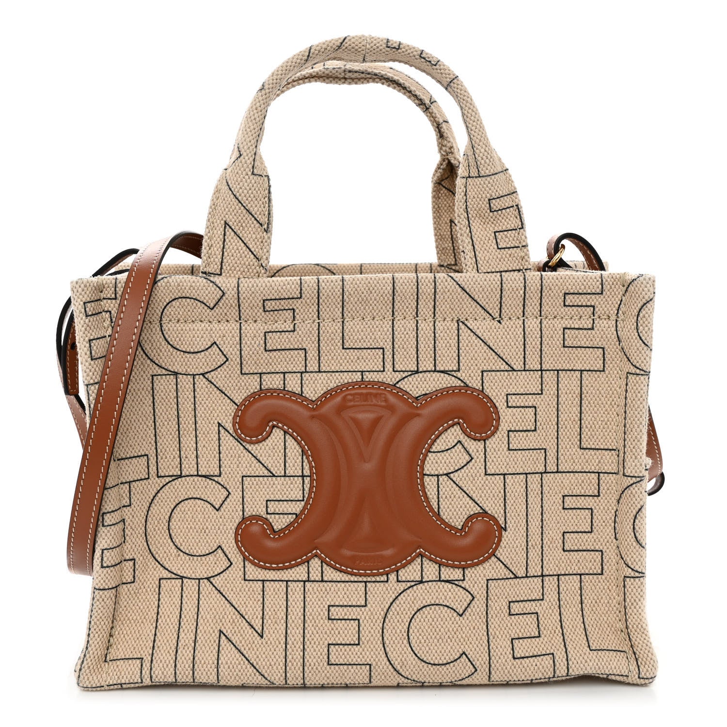 Celine Canvas Calfskin All Over Print Small Cabas Thais Natural Tan 1 of 9