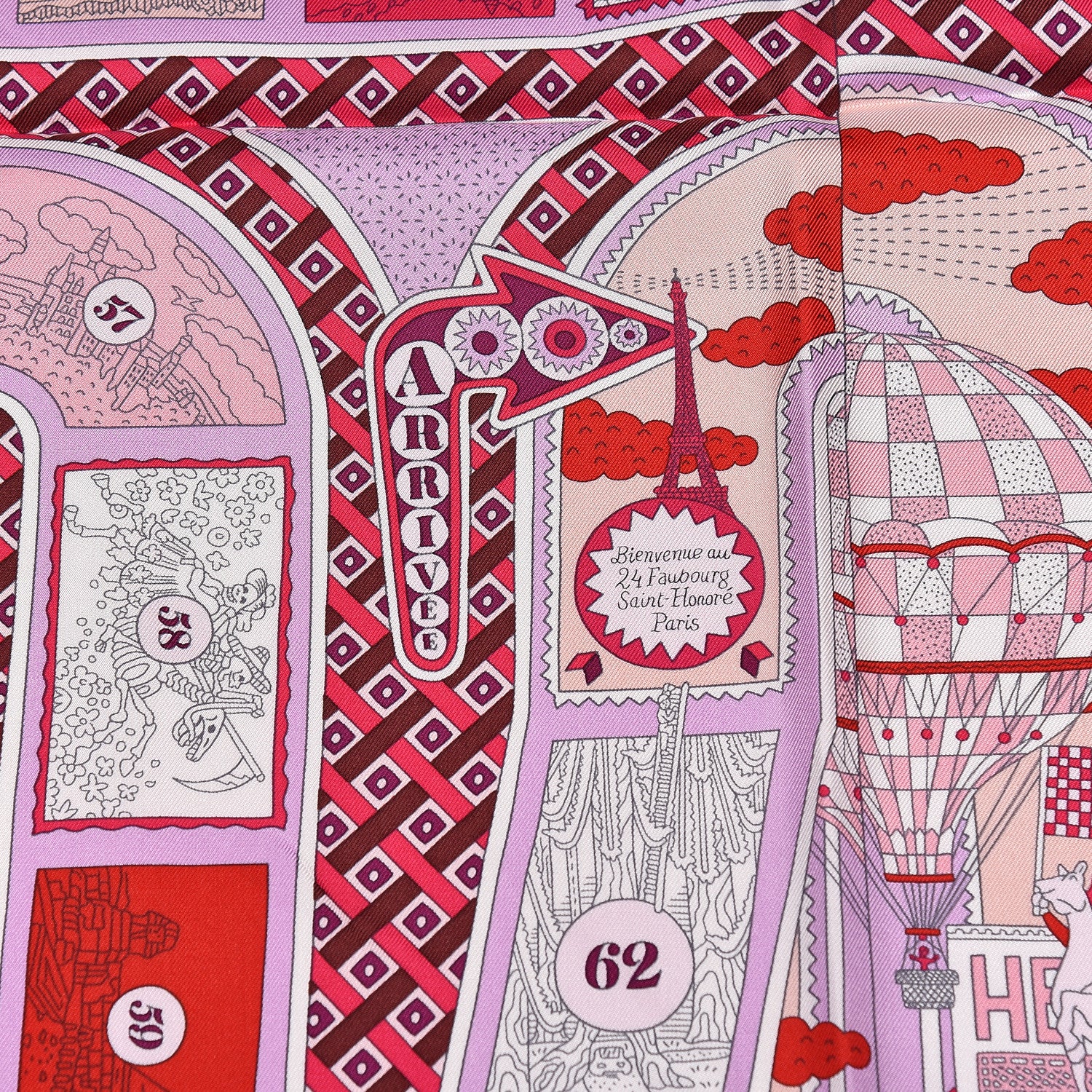 Hermes Silk Le Tour Du Monde En 63 Cases Scarf 90 Fuchsia Mauve White 6 of 10