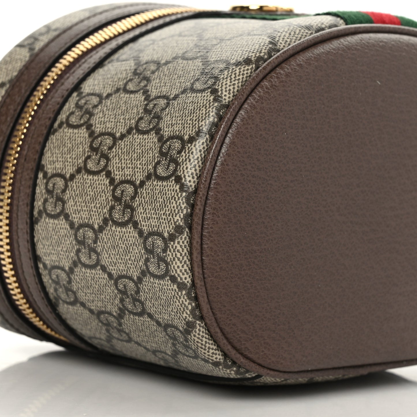 GG Supreme Monogram Textured Calfskin Web Ophidia Vanity Cosmetic Case Beige Ebony New Acero