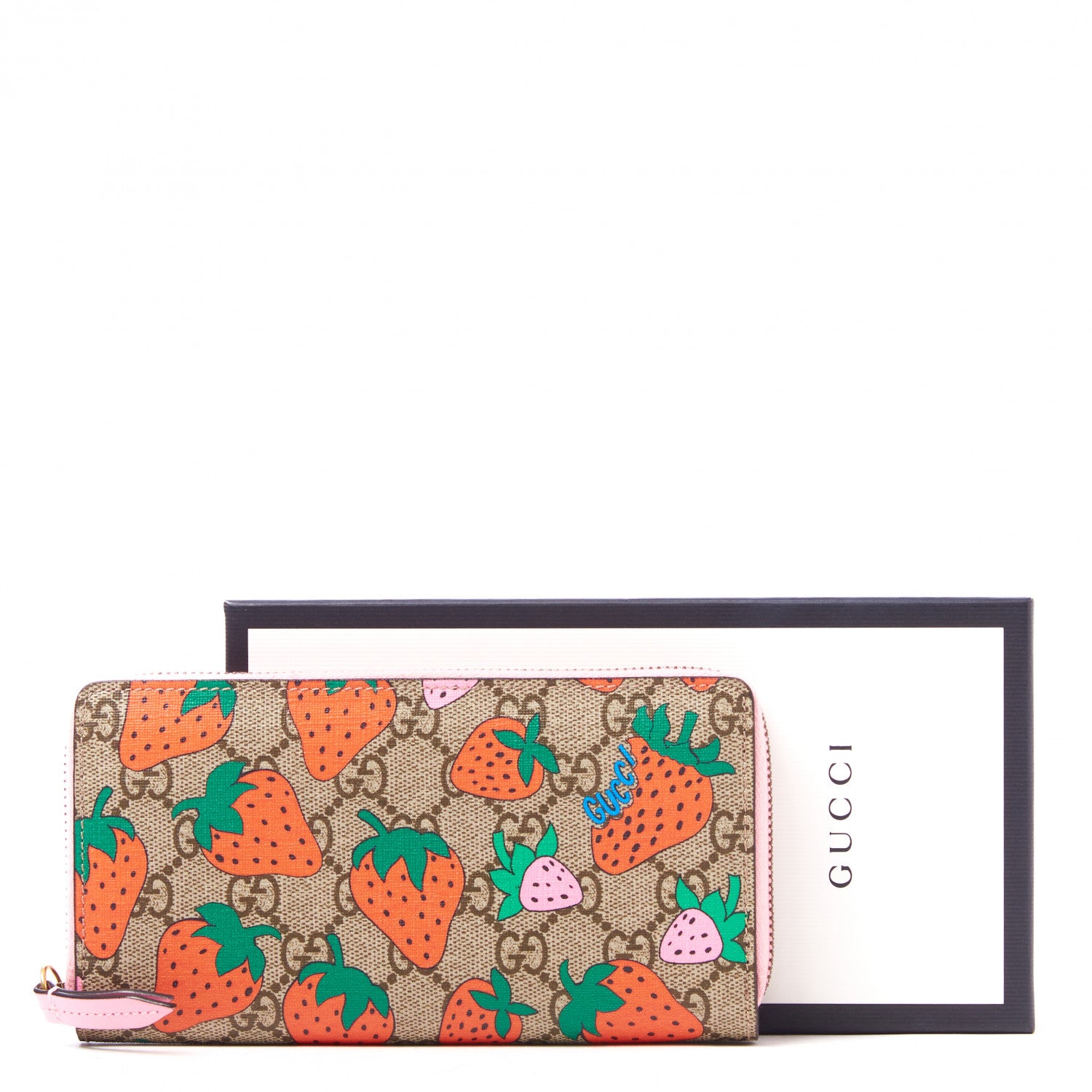 Gucci GG Supreme Monogram Strawberry Zip Around Wallet Light Pink 8 of 8