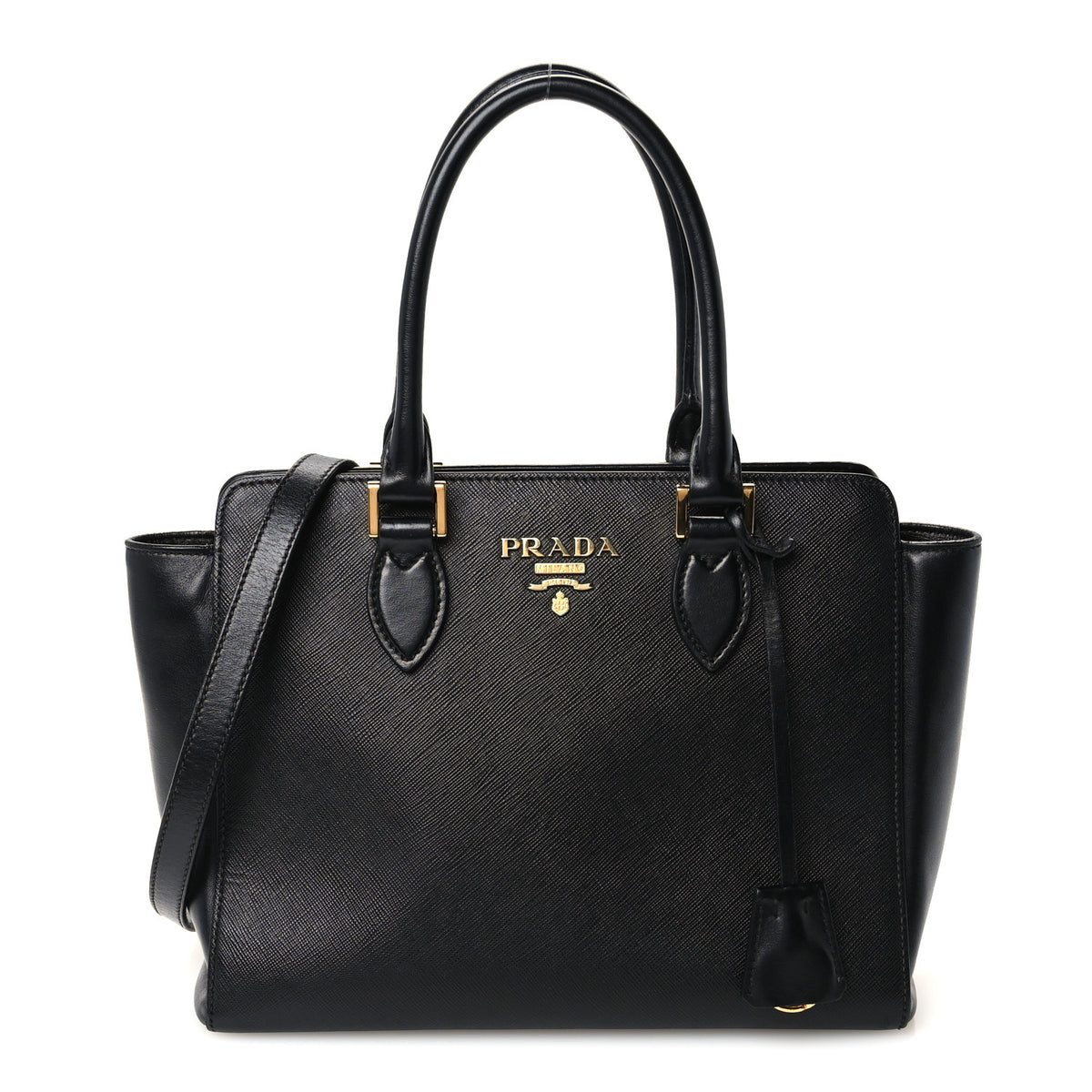 Saffiano Soft Calfskin Small Zippered Tote Black