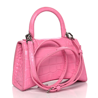 Balenciaga Shiny Calfskin Crocodile Embossed Hourglass Top Handle Bag XS Baby Pink 4 of 11