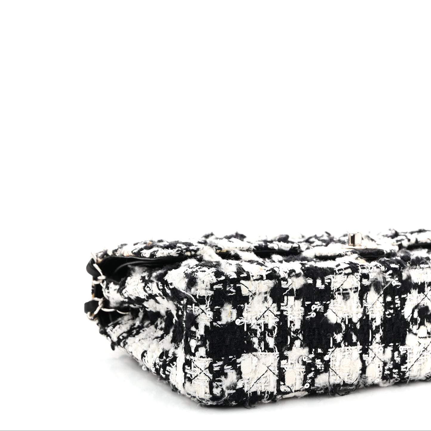 Tweed Sequin Quilted Medium Double Flap Black White