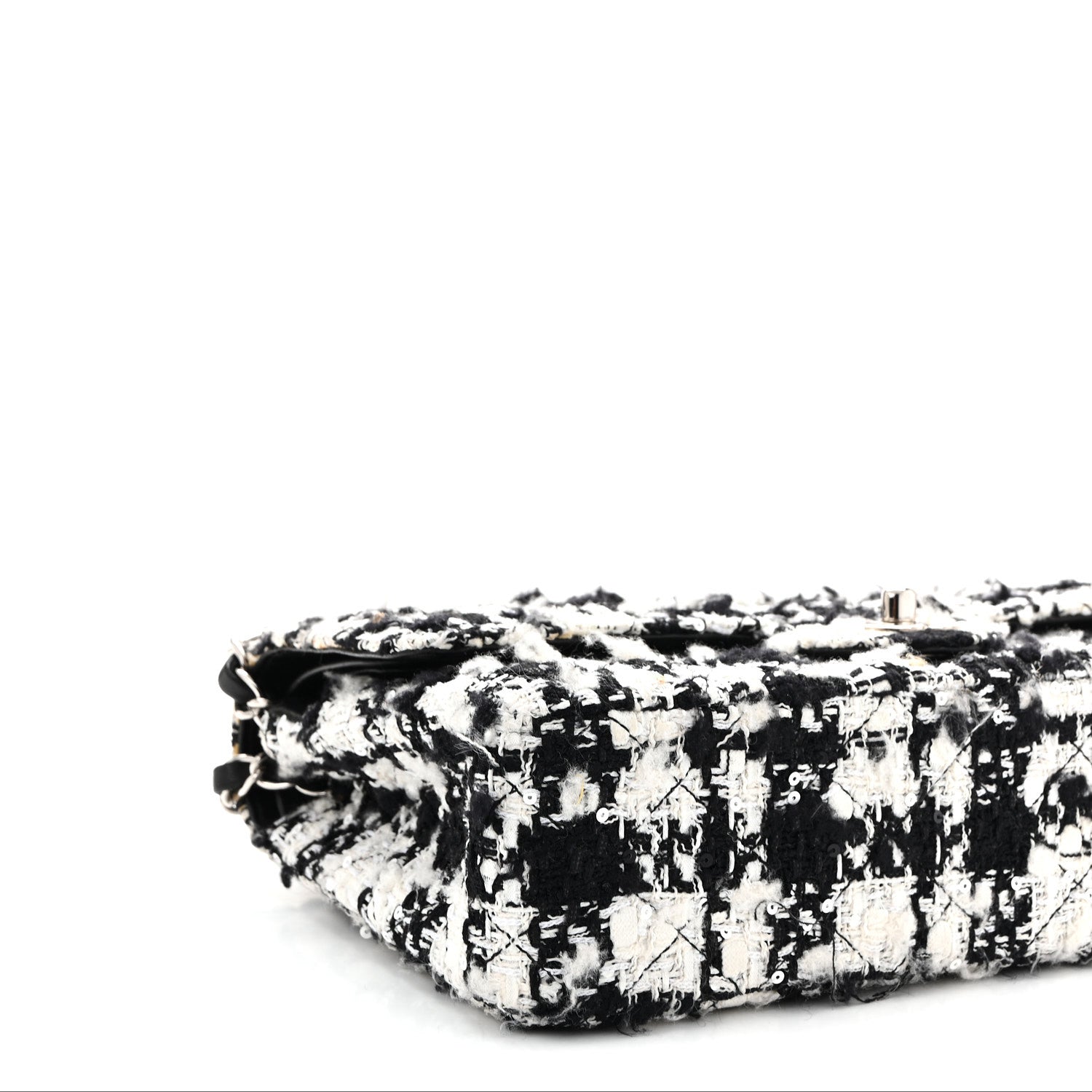 Chanel Tweed Sequin Quilted Medium Double Flap Black White 4 of 10
