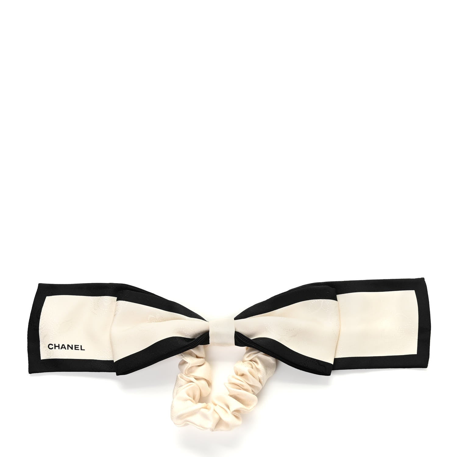 Chanel Silk Twill Hair Tie Ivory Black 1 of 6