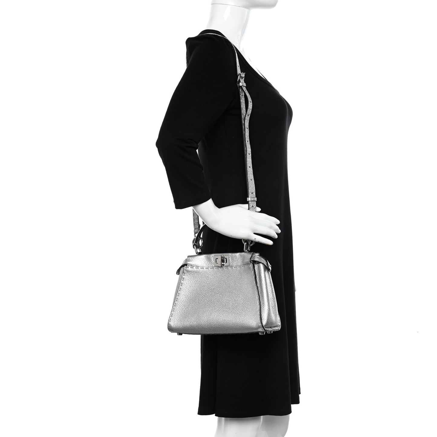 Cuoio Romano Lux Selleria Mini Peekaboo Iconic Satchel Argento