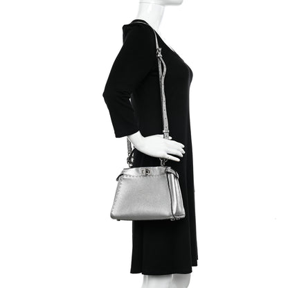 Fendi Cuoio Romano Lux Selleria Mini Peekaboo Iconic Satchel Argento 2 of 11