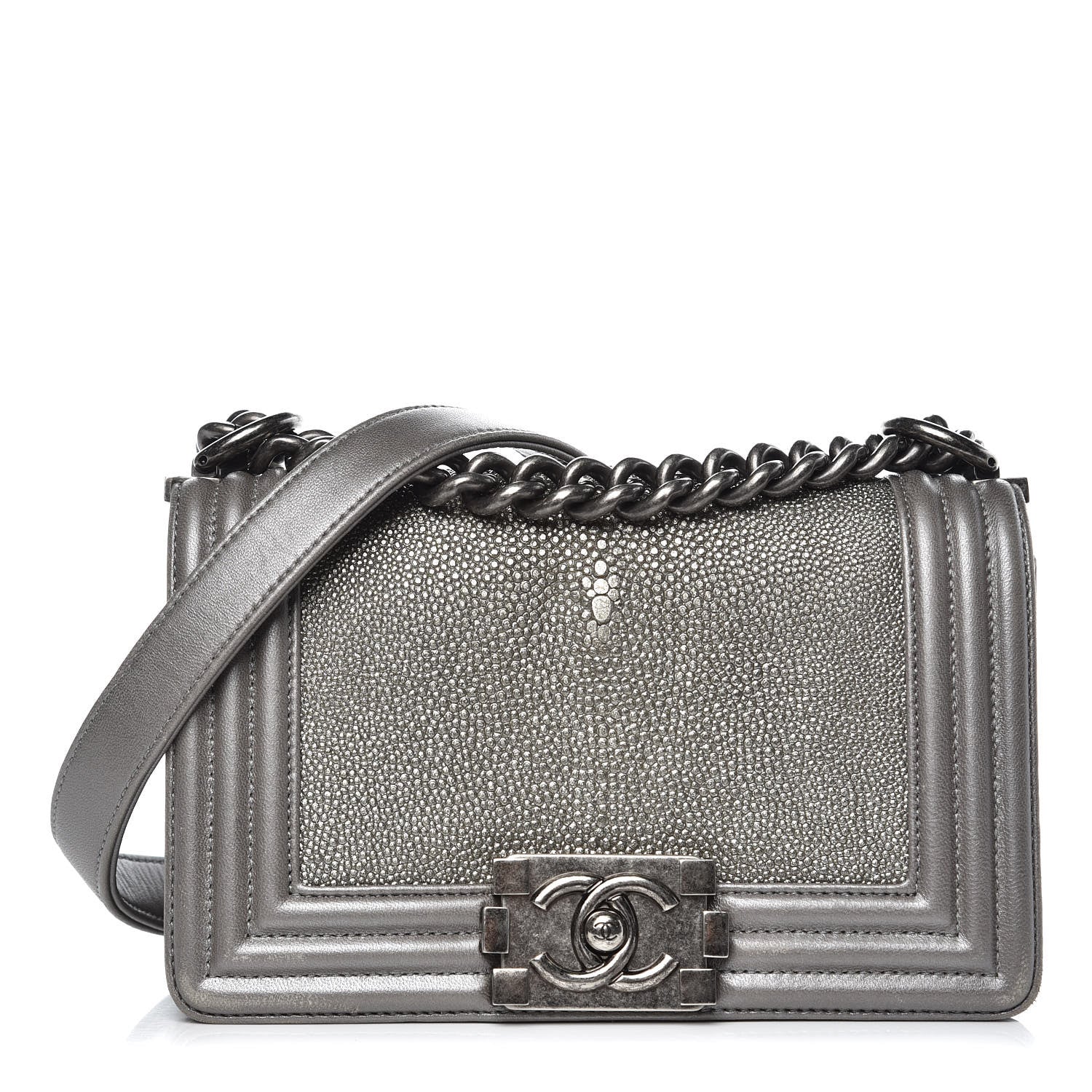 Chanel Galuchat Stingray Small Boy Flap Silver 1 of 16