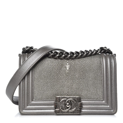 Chanel Galuchat Stingray Small Boy Flap Silver 1 of 16
