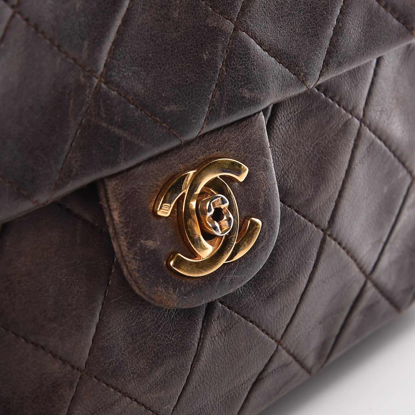 Lambskin Quilted Mini Square Flap Brown