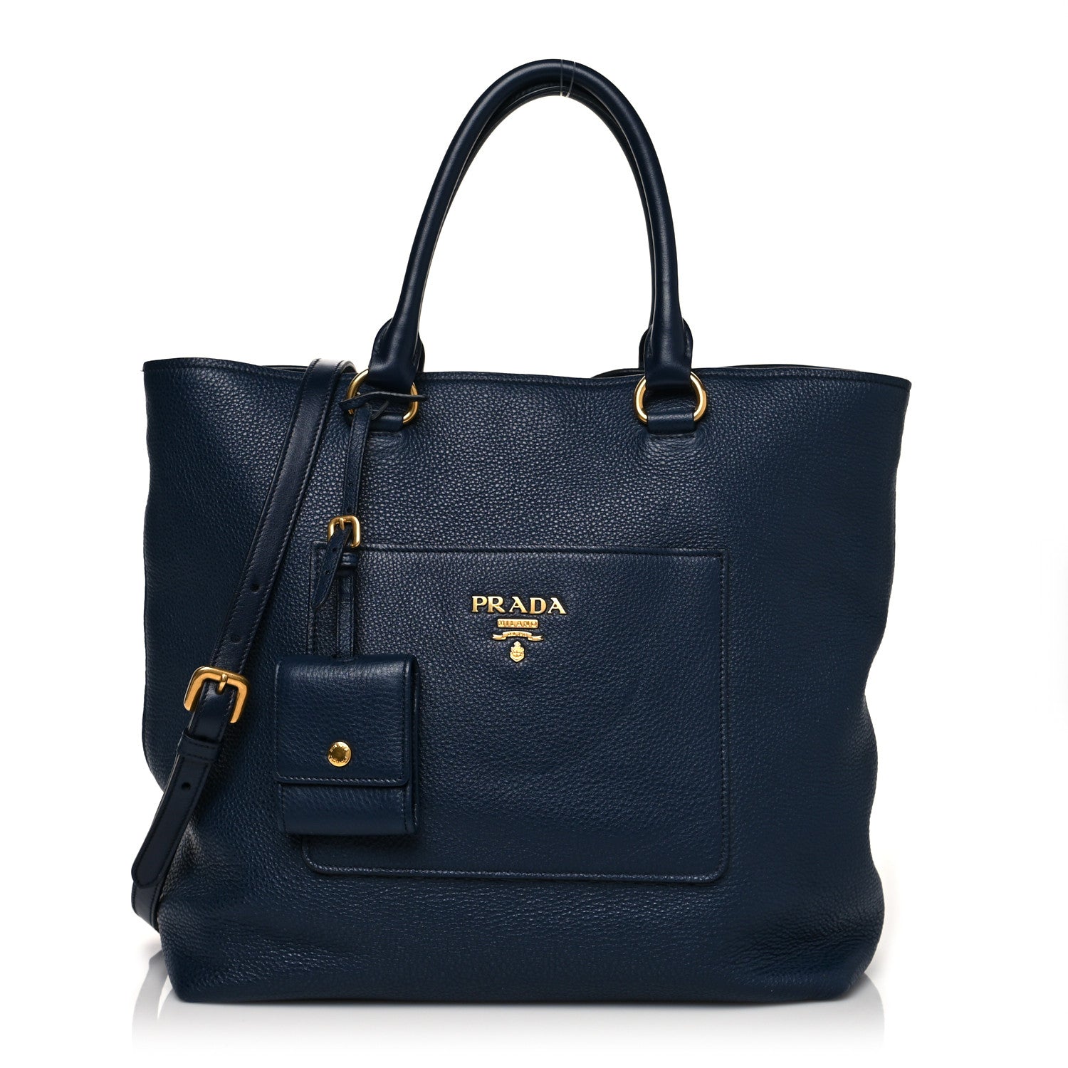 Prada Vitello Daino Pocket Shopping Tote Blue 1 of 8