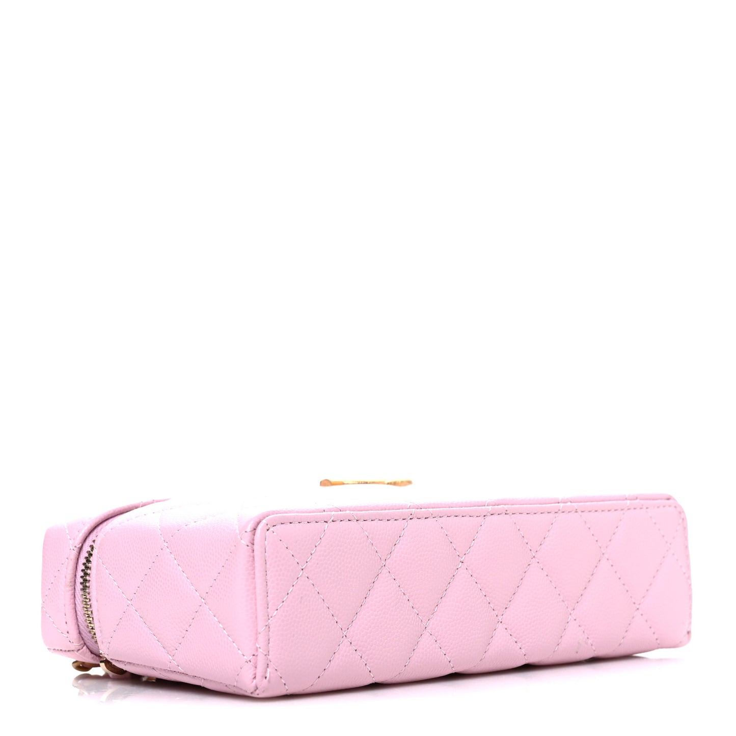 Caviar Quilted Textured CC Top Handle Slim Vanity With Chain Light Pink