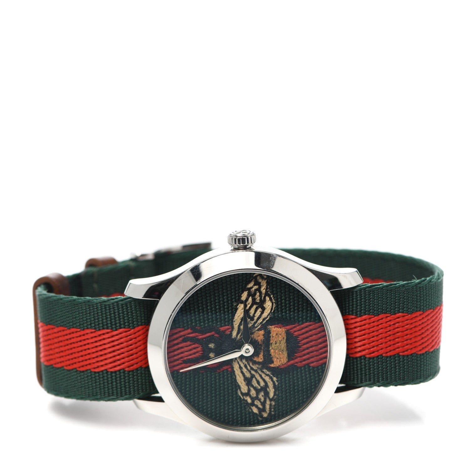 Gucci Stainless Steel Nylon 38mm Le Marche Des Merveilles Bee Quartz Watch Green 2 of 5