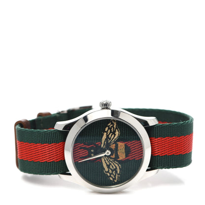 Gucci Stainless Steel Nylon 38mm Le Marche Des Merveilles Bee Quartz Watch Green 2 of 5