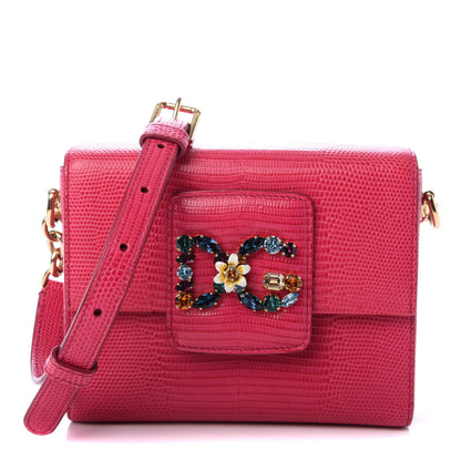 Dolce & Gabbana Stampa Iguana Calfskin Crystal Mini Milennials Shoulder Bag Pink 1 of 9