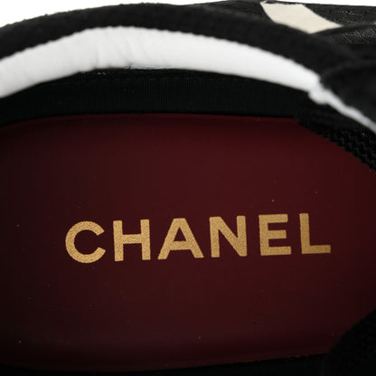Chanel Mesh Suede Calfskin Womens Logo Sneakers 38 Black White 7 of 9