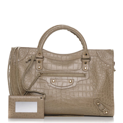 Balenciaga Calfskin Crocodile Embossed Classic Gold Hardware City Beige Latte 1 of 7