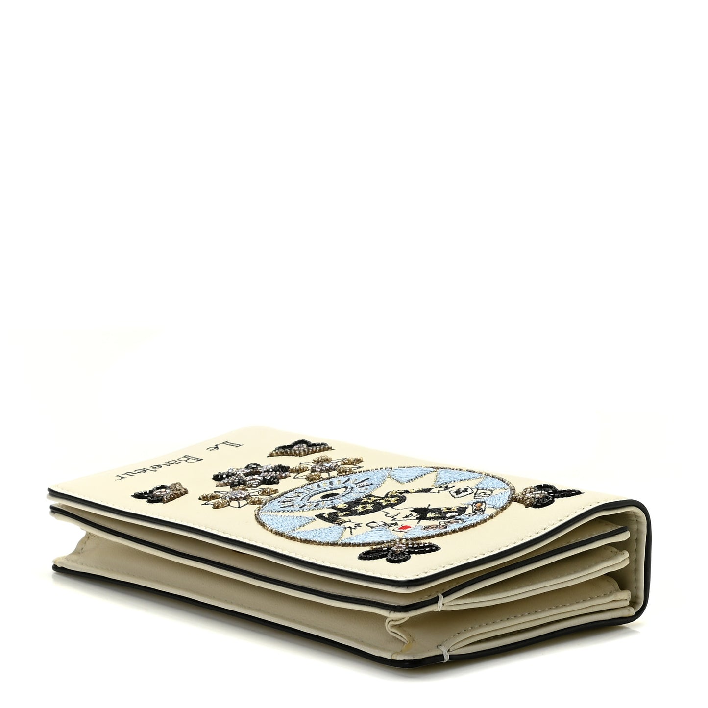 Lambskin Embroidered Le Bateleu Tarot Pouch Clutch Latte