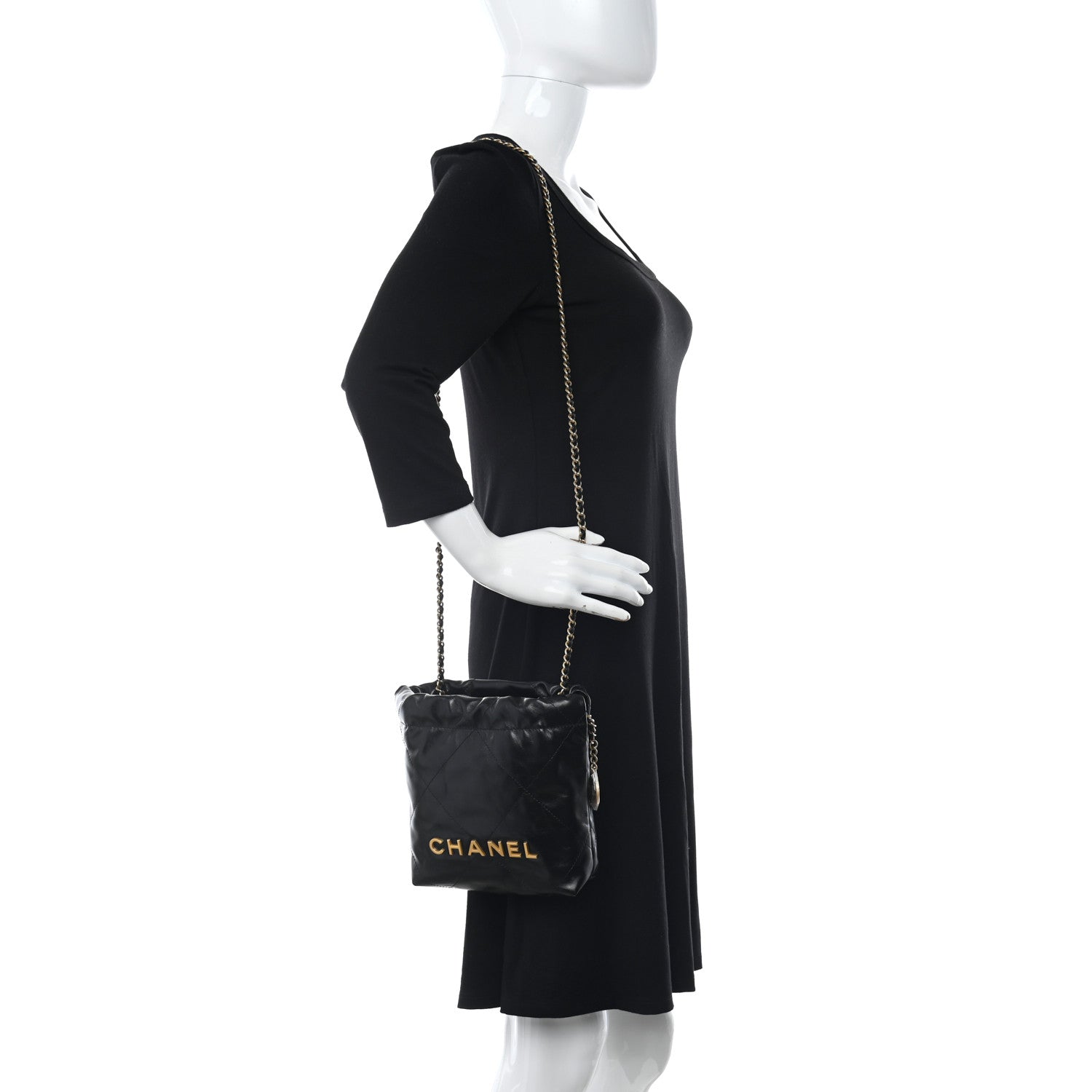 Chanel Shiny Calfskin Quilted Mini Chanel 22 Black 2 of 9