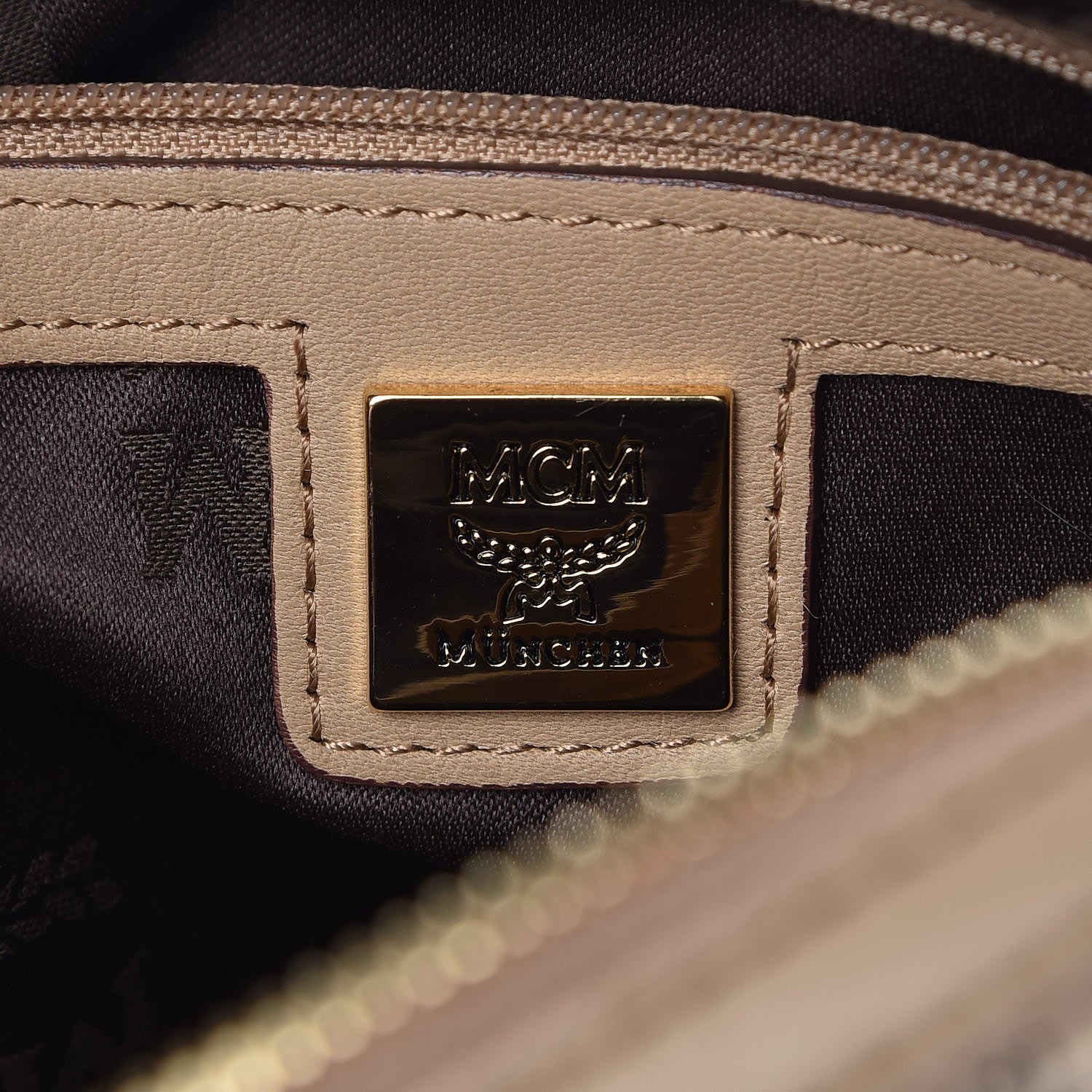 MCM Visetos Vintage Boston Satchel Beige 6 of 9
