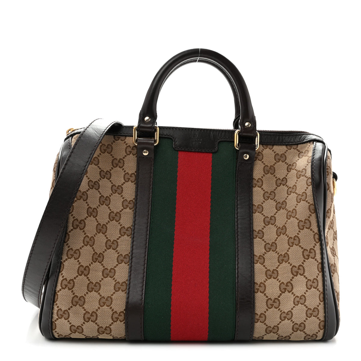 Gucci Monogram Vintage Web Medium Boston Dark Brown 1 of 13