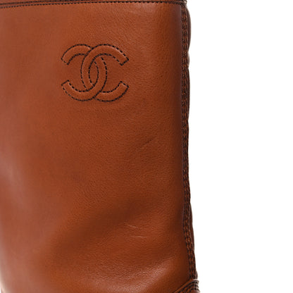 Chanel Calfskin Quilted CC Logo Mid Calf Boots 38.5 Caramel 10 of 12