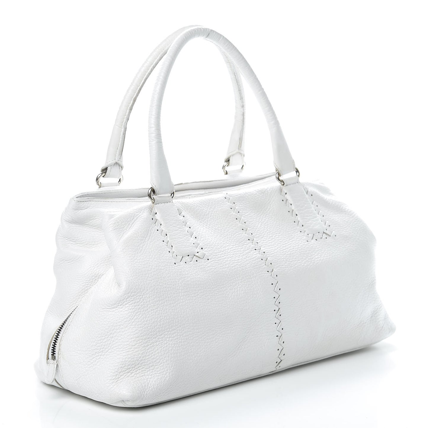Cervo Deerskin Intrecciato Satchel White