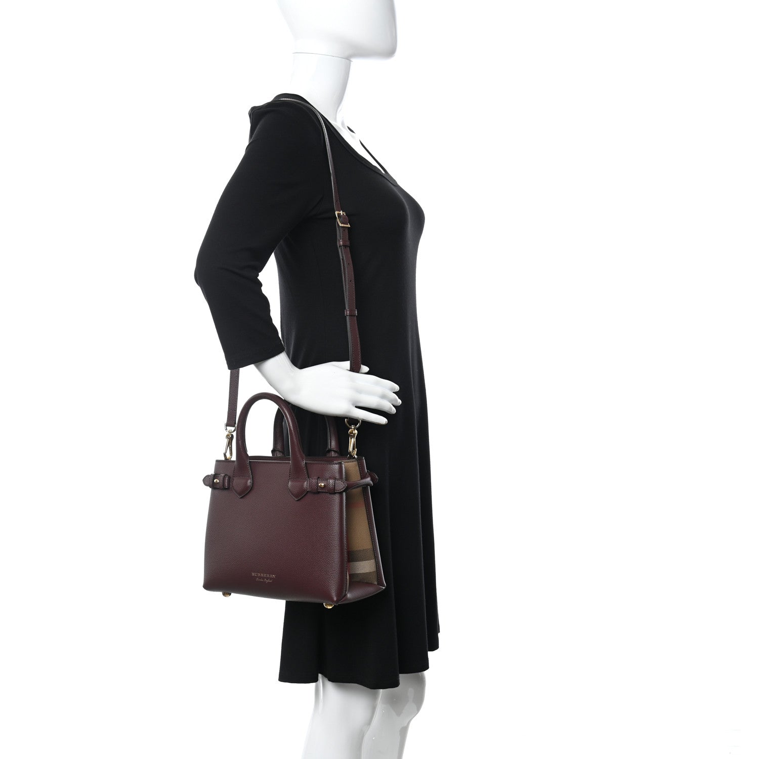 Burberry Calfskin House Check Small Banner Tote Mahogany Red 2 of 10
