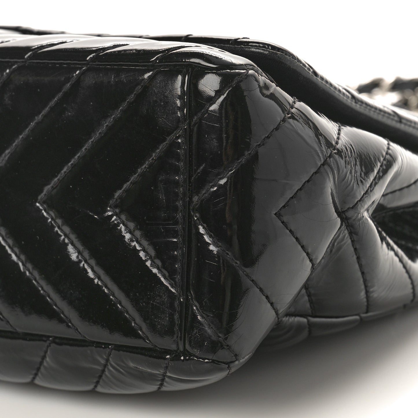 Patent Chevron Quilted Maxi Single Flap Black
