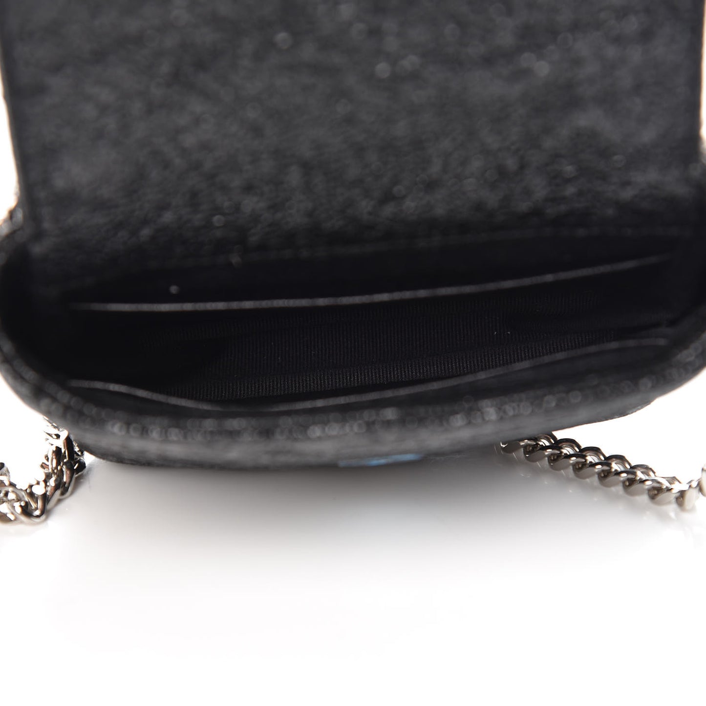 Metallic Crackled Calfskin Chevron Monogram Micro Crossbody Bag Black