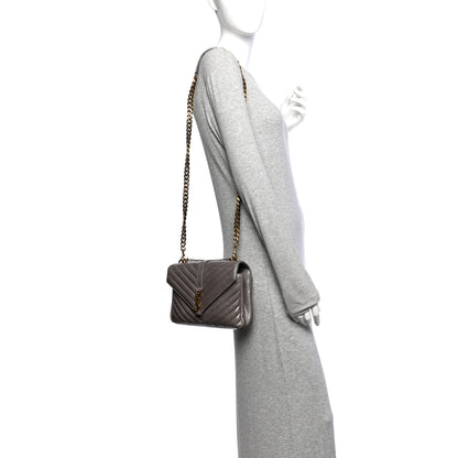 Saint Laurent Waxed Calfskin Matelasse Chevron Medium Monogram College Bag Fog Gray 2 of 14