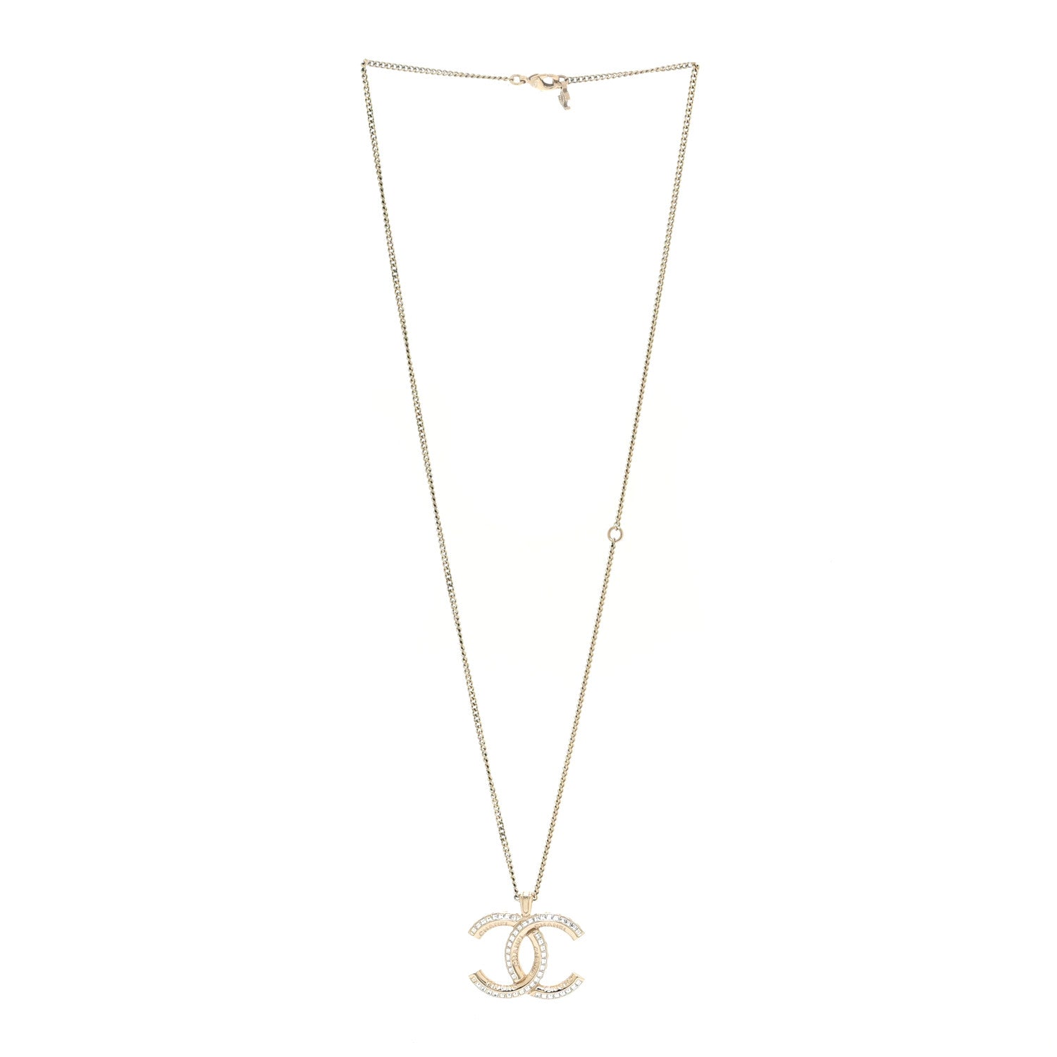 Chanel Metal Crystal Baguette CC Necklace Gold 3 of 5
