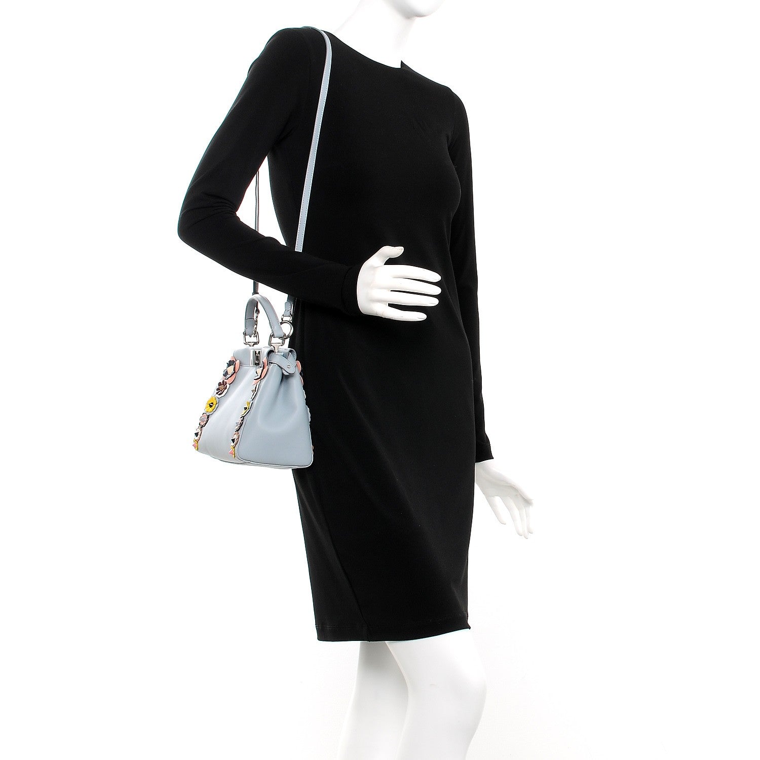 Fendi Nappa Flowerland Mini Peekaboo Iconic Satchel Light Blue 2 of 14