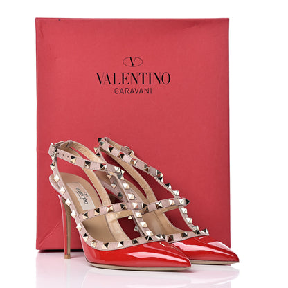 Valentino Garavani Patent Rockstud Ankle Strap 100mm Pumps 37 Rosso Valentino Poudre 11 of 11