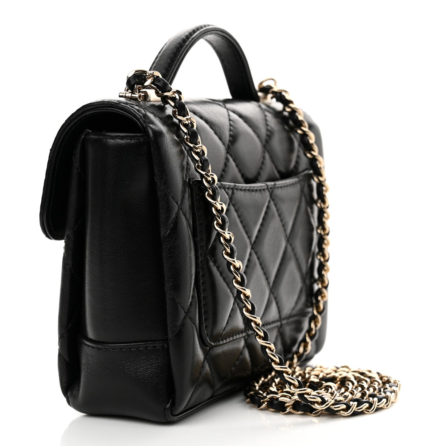 Lambskin Quilted Top Handle Flap Black